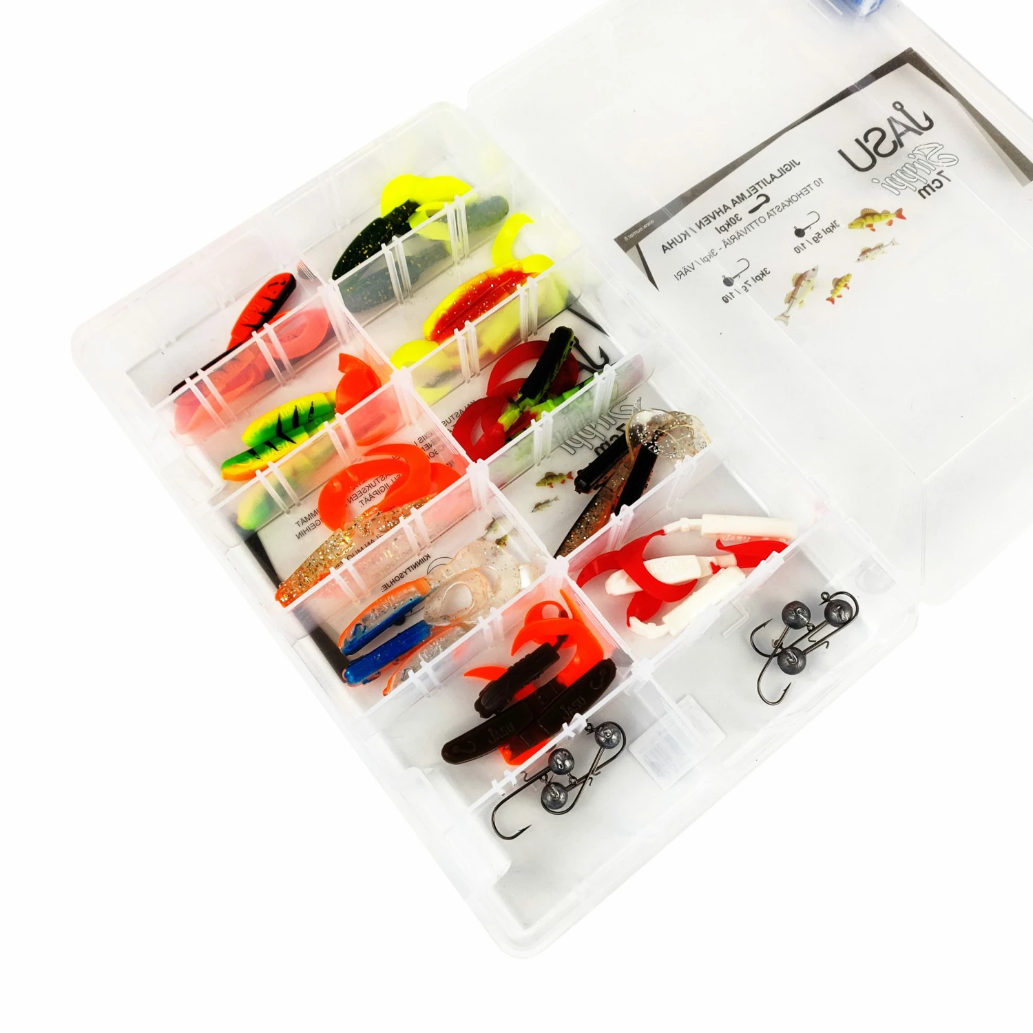 Jasu Jasu Sirppi Jig Assortment 7 cm 30 pcs. + Jig Heads 1 Jasu Jasu Sirppi Jig Assortment 7 cm 30 pcs. + Jig Heads